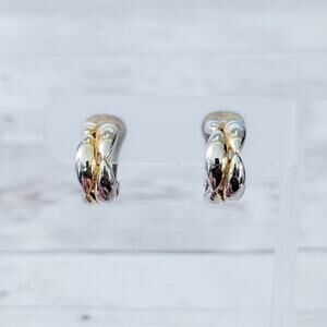 Vintage NJY Clip On Earrings Multi Tone Half Hoop 0.75"